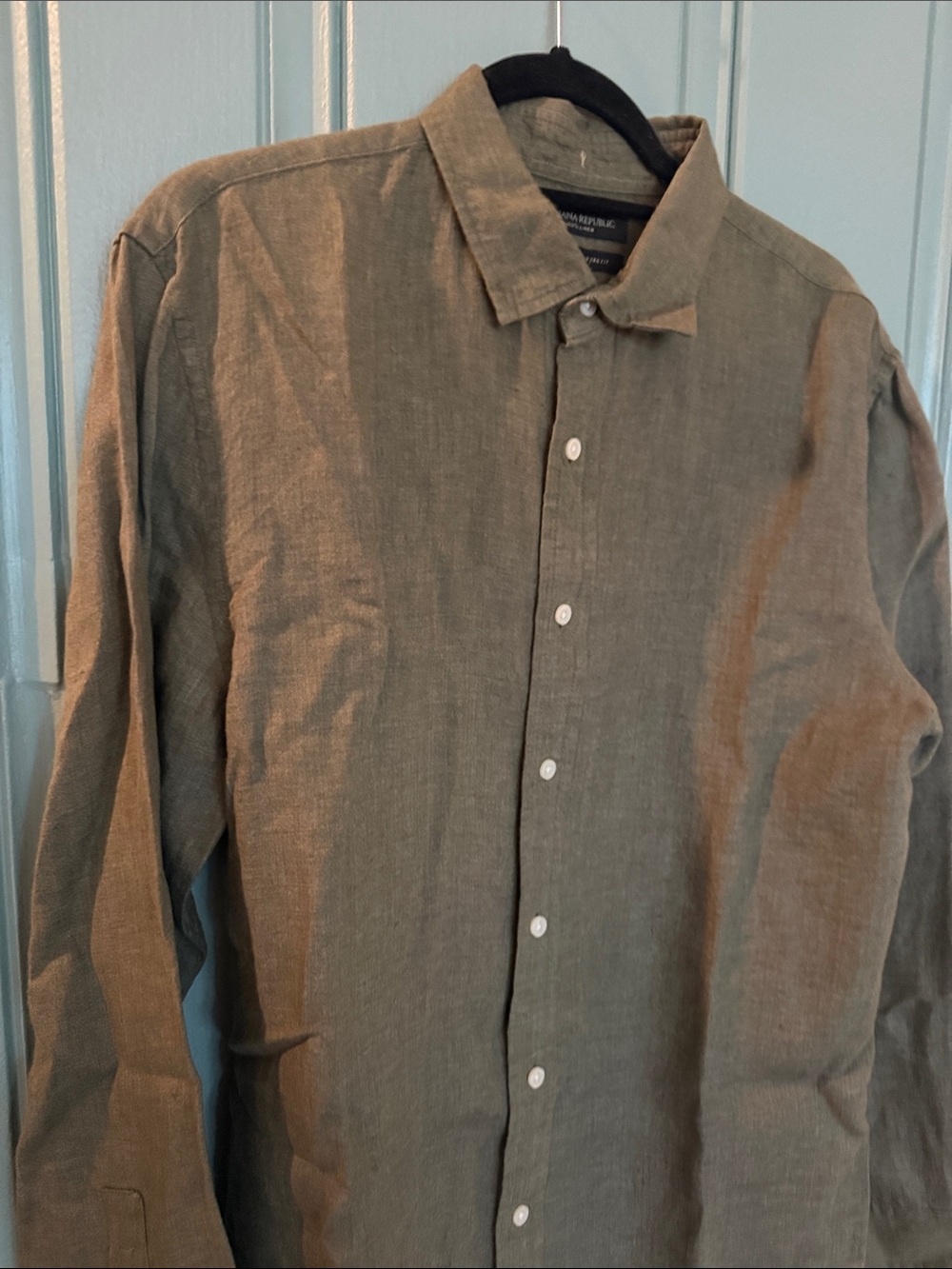 Banana Republic 100% Linen Olive Linen Button-Front Shirt - Picture 3 of 5